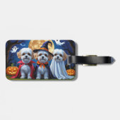 Bichon Frise Honden Pompoen Halloween Grappig Bagagelabel (Achterkant horizontaal)