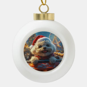 Bichon Frise Hondenroller Onderzetter Kerst Keramische Bal Ornament