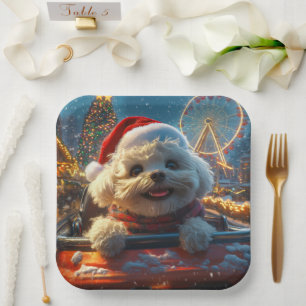 Bichon Frise Hondenroller Onderzetter Kerst Papieren Bordje