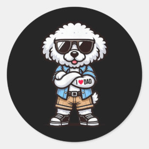 Bichon Frise I Love Dad Funny Dog Tattoo _1 Ronde Sticker