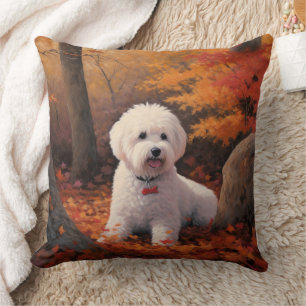 Bichon Frise in herfstbladeren Herfst Inspire Kussen