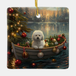 Bichon Frise Kerst Feestelijke Reis Keramisch Ornament