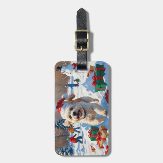 Bichon Frise Kerst Feestelijke Sneeuwscène Bagagelabel (Voorkant verticaal)