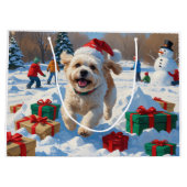 Bichon Frise Kerst Feestelijke Sneeuwscène Groot Cadeauzakje (Achterkant)