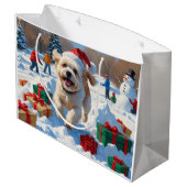 Bichon Frise Kerst Feestelijke Sneeuwscène Groot Cadeauzakje (Achterkant Gekanteld)