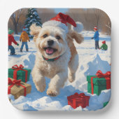 Bichon Frise Kerst Feestelijke Sneeuwscène Papieren Bordje (Voorkant)