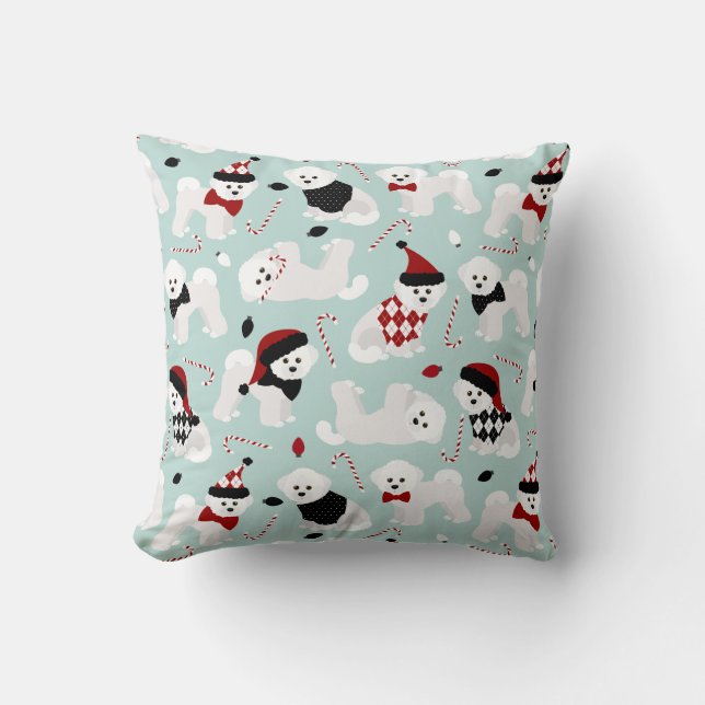 Bichon Frise kerstblauw Sierkussen (Voorkant)