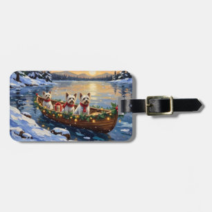 Bichon Frise Kerstboot Vakantie Bagagelabel