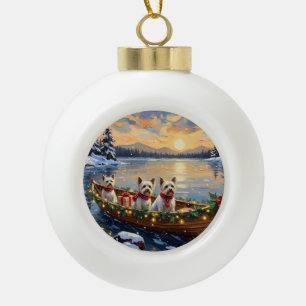 Bichon Frise Kerstboot Vakantie Keramische Bal Ornament