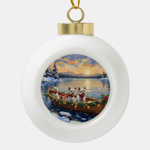 Bichon Frise Kerstboot Vakantie Keramische Bal Ornament