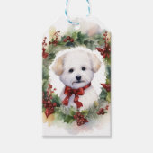 Bichon Frise Kerstkrans feestelijke pup Cadeaulabel (Voorkant)