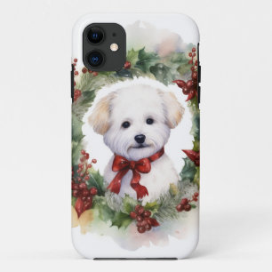Bichon Frise Kerstkrans feestelijke pup iPhone 11 Hoesje