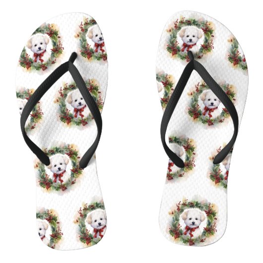 Bichon Frise Kerstkrans Festieve Pup Teenslippers (Voetbed)