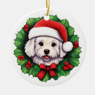 Bichon Frise Kerstkrans Keramisch Ornament