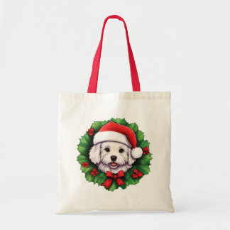 Bichon Frise Kerstkrans Tote Bag