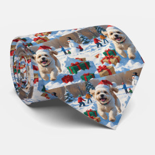Bichon Frise Kerstmis Festieve Sneeuw Scene Stropdas