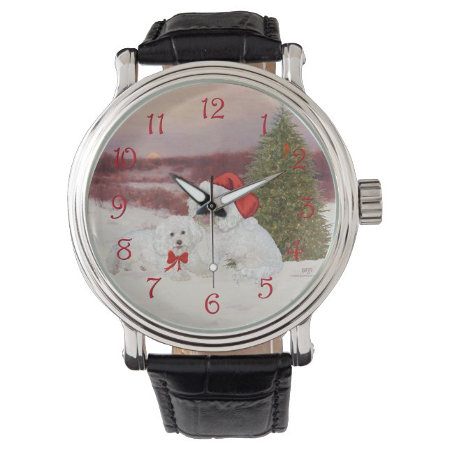 Bichon Frise Kerstmis Horloge (Voorkant)