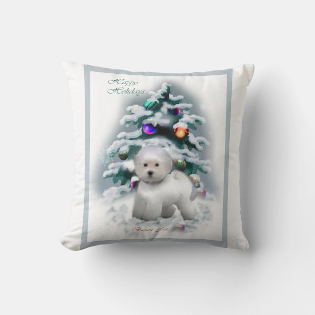 Bichon Frise Kerstmis Kussen (Voorkant)