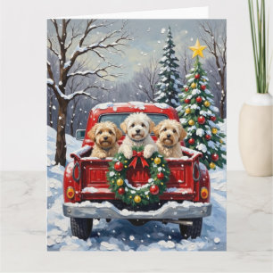 Bichon Frise Kerstmis Rode Truck Vakantie Kaart