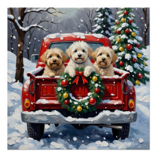 Bichon Frise Kerstmis Rode Truck Vakantie Perfect Poster