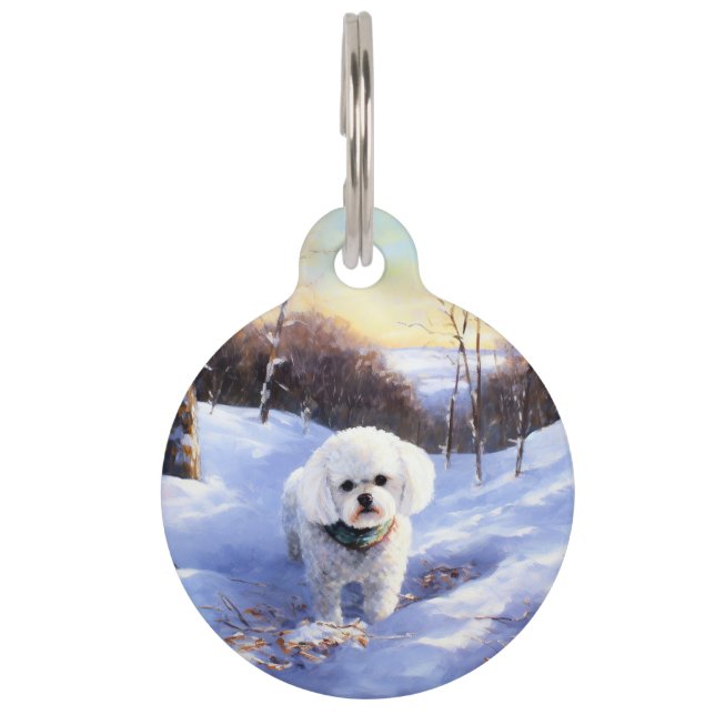 Bichon Frise Laat het Sneeuwen Kerstmis  Huisdierpenning (Voorkant)