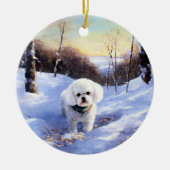 Bichon Frise Laat het sneeuwKerstmis Keramisch Ornament (Voorkant)