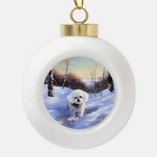 Bichon Frise Laat het sneeuwKerstmis Keramische Bal Ornament
