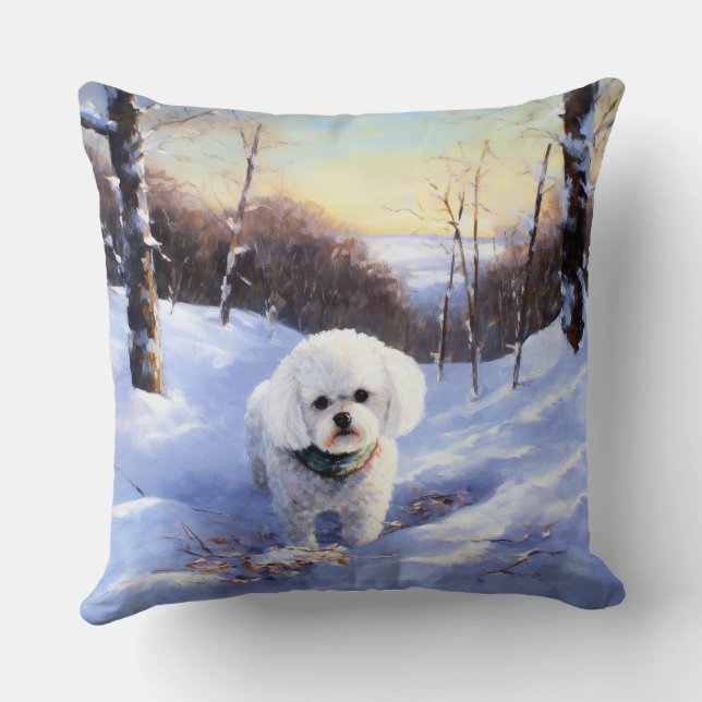 Bichon Frise Laat het sneeuwKerstmis Kussen (Achterkant)
