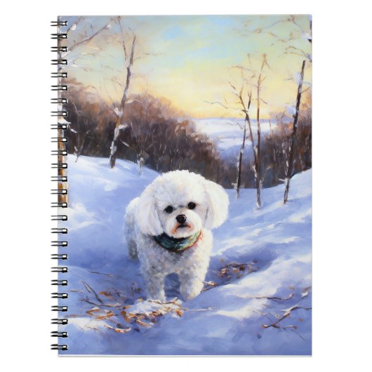 Bichon Frise Laat het sneeuwKerstmis Notitieboek (Voorkant)