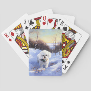 Bichon Frise Laat het sneeuwKerstmis Pokerkaarten