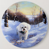 Bichon Frise Laat het sneeuwKerstmis Ronde Button 6,0 Cm (Voorkant)
