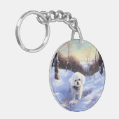 Bichon Frise Laat het sneeuwKerstmis Sleutelhanger (Voorkant Links)