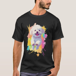 Bichon Frise Lovers Kleurrijke Splash Art Bichon v T-shirt