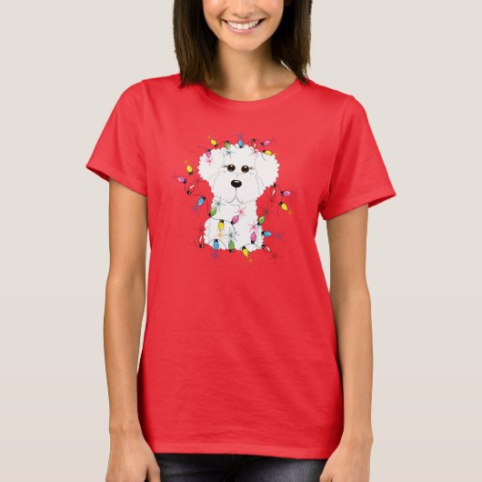 Bichon Frise met kerstlichten T-shirt (Voorkant)