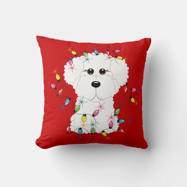 Bichon Frise met Sierkussen voor kerstverlichting (Voorkant)