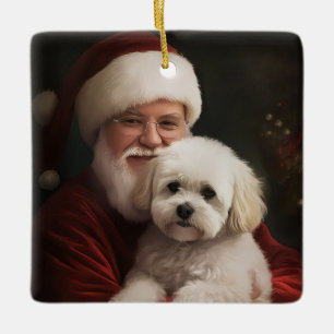 Bichon Frise met Sinterklaas Feestelijke Kerstmis Keramisch Ornament