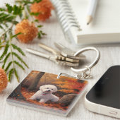 Bichon Frise n Autumn Leaves Herfst Inspire Sleutelhanger (Voorkant Rechts)