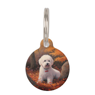 Bichon Frise n Herfstbladeren Vallen Inspireren Huisdierpenning