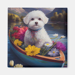 Bichon Frise op een peddel: Een landschappelijk av Magneet