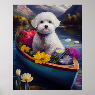 Bichon Frise op een peddel: Een landschappelijk av Poster