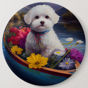 Bichon Frise op een peddel: Een landschappelijk av Ronde Button 6,0 Cm