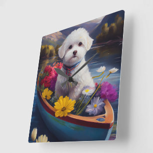 Bichon Frise op een peddel: een landschappelijk av Vierkante Klok