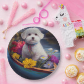 Bichon Frise op een peddel: Een Schilderachtig avo Papieren Bordje (Feest)
