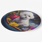 Bichon Frise op een peddel: Een Schilderachtig avo Papieren Bordje (Gekanteld)