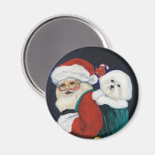 "Bichon Frise & Père Noël" Dog Art Magnet (Recto/Verso)