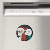 "Bichon Frise & Père Noël" Dog Art Magnet (In Situ (Lave-vaisselle))