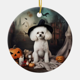 Bichon Frise pompoenen Halloween Scary Keramisch Ornament