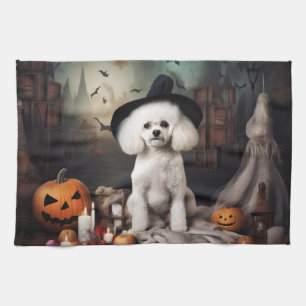 Bichon Frise pompoenen Halloween Scary Theedoek