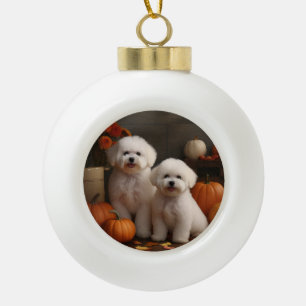 Bichon Frise Pup Autumn Delight Pompoen  Keramische Bal Ornament