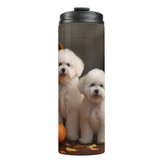 Bichon Frise Puppy Herfst Delight Pompoen Thermosbeker (Voorkant)
